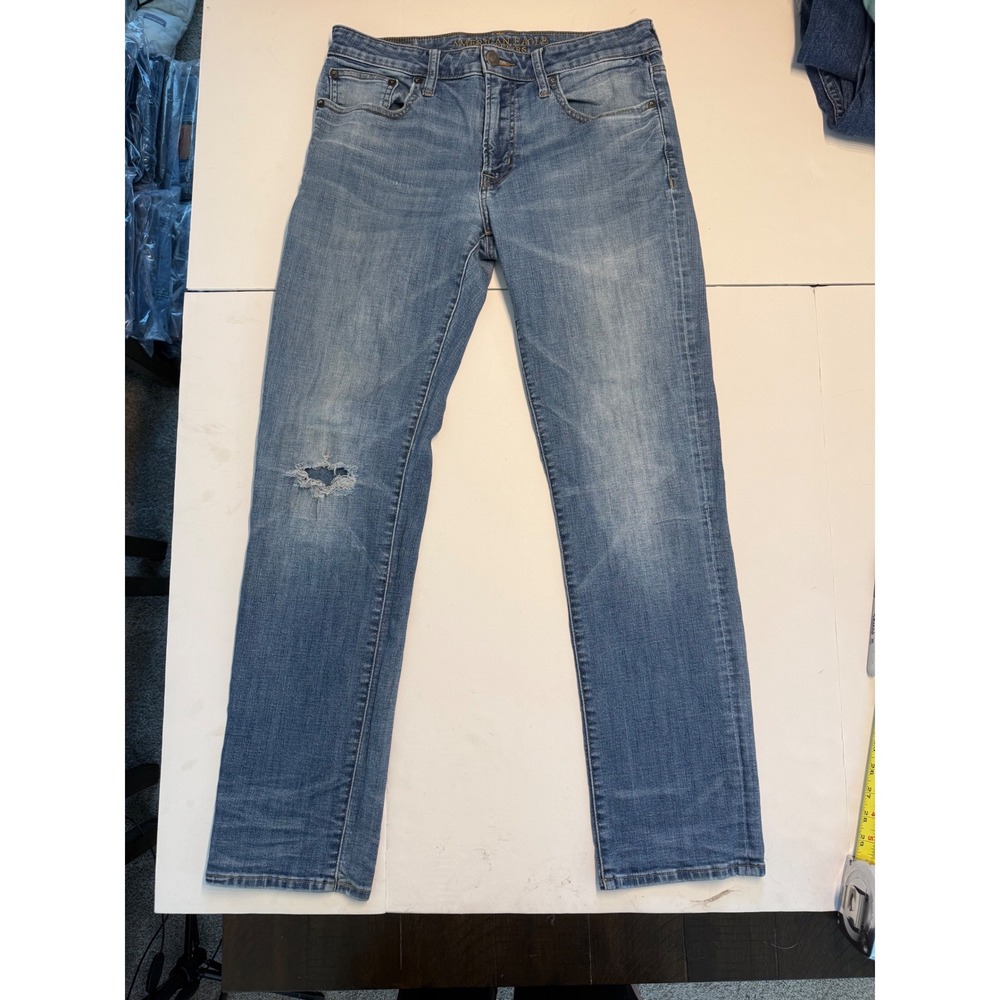 American Eagle 360 Extreme Flex Slim Straight Jeans Mens 31x32 Blue Distressed